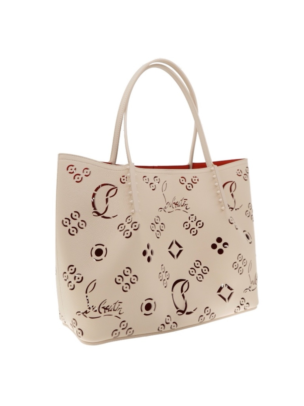 Christian Louboutin Cabarock Perforated Large Tote Beige Leather New - Picture 2 of 5